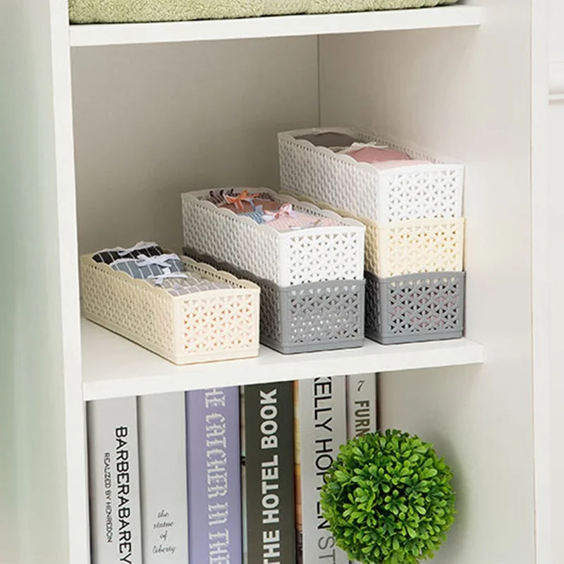 Plastic Socks Storage Box Hollow-out Durable Underwear Organizer Lightweight Desk Holder - White