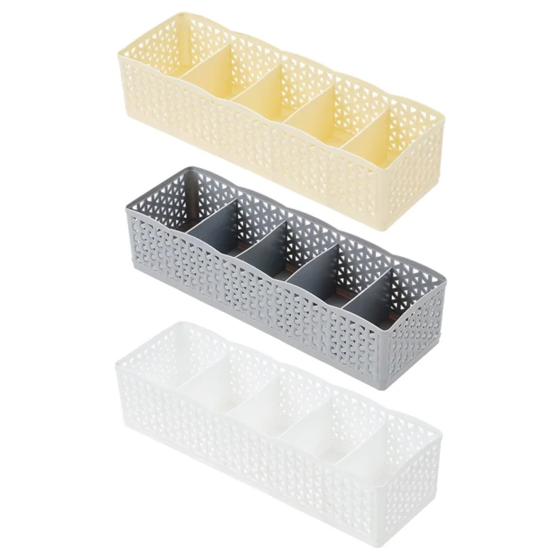 Plastic Socks Storage Box Hollow-out Durable Underwear Organizer Lightweight Desk Holder - White