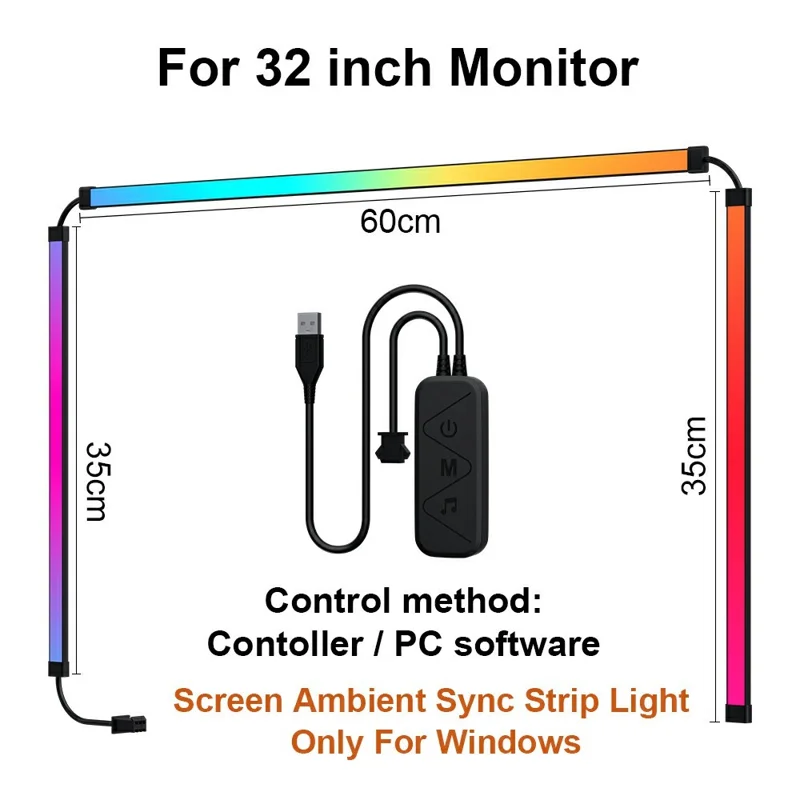 DX23014-1-32inch For 32 Inch Monitor RGB Color Gaming Light Strip Smart Control PC Sync Backlight Light Bar