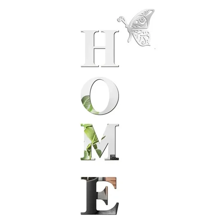 HOME Family Slogan 100 x 35cm 3D Acrylic Mirror Wall Sticker Living Room Entrance Home Decoration - Silver