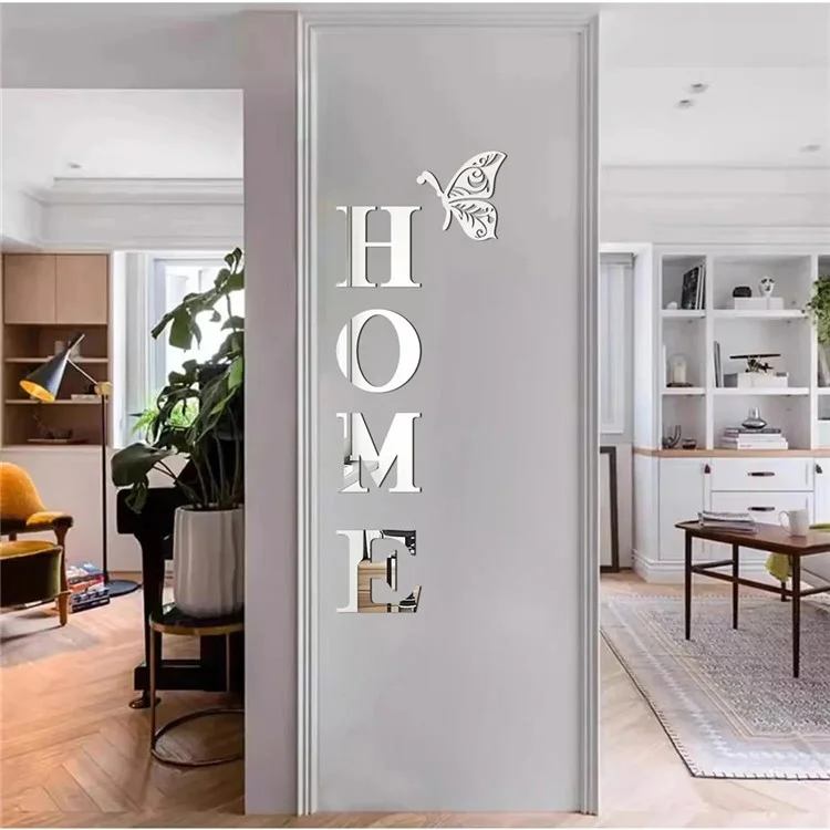 HOME Family Slogan 100 x 35cm 3D Acrylic Mirror Wall Sticker Living Room Entrance Home Decoration - Silver