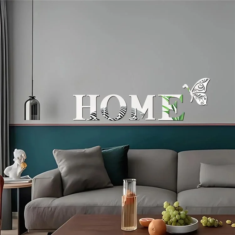 HOME Family Slogan 100 x 35cm 3D Acrylic Mirror Wall Sticker Living Room Entrance Home Decoration - Silver