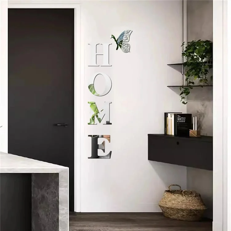 HOME Family Slogan 100 x 35cm 3D Acrylic Mirror Wall Sticker Living Room Entrance Home Decoration - Silver