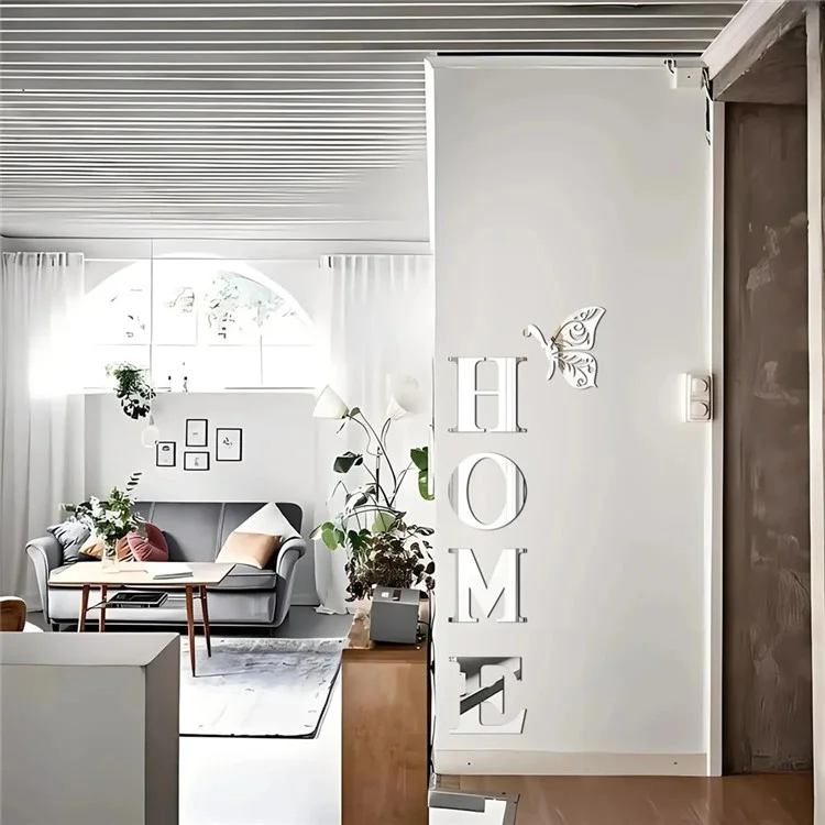 HOME Family Slogan 100 x 35cm 3D Acrylic Mirror Wall Sticker Living Room Entrance Home Decoration - Silver