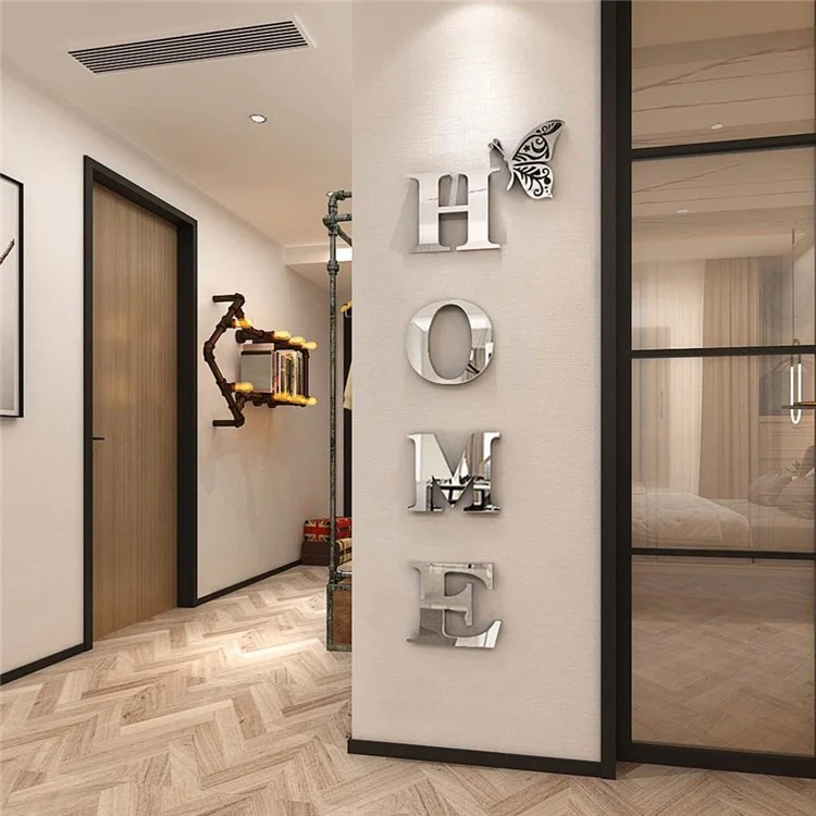 HOME Family Slogan 100 x 35cm 3D Acrylic Mirror Wall Sticker Living Room Entrance Home Decoration - Silver
