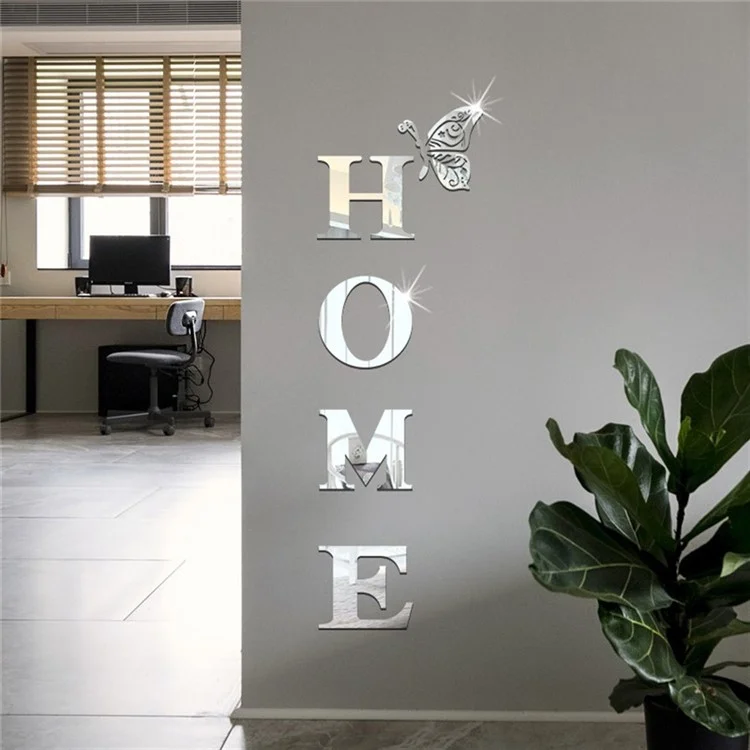 HOME Family Slogan 100 x 35cm 3D Acrylic Mirror Wall Sticker Living Room Entrance Home Decoration - Silver
