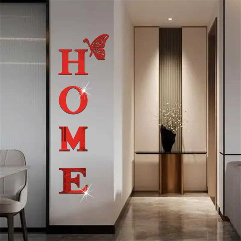 HOME Family Slogan 100 x 35cm 3D Acrylic Mirror Wall Sticker Living Room Entrance Home Decoration - Red