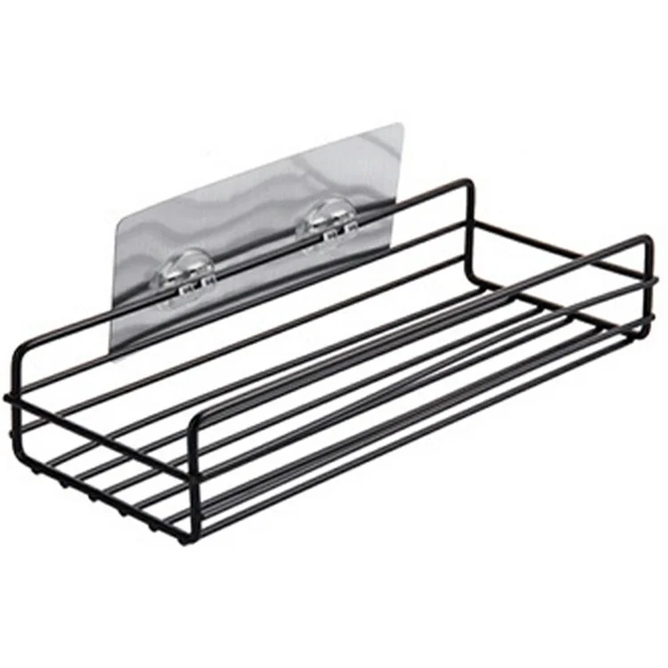 Iron Bathroom Storage Rack Wall Mounted Shower Caddy Organizer No Drill Toiletry Shelf - Black