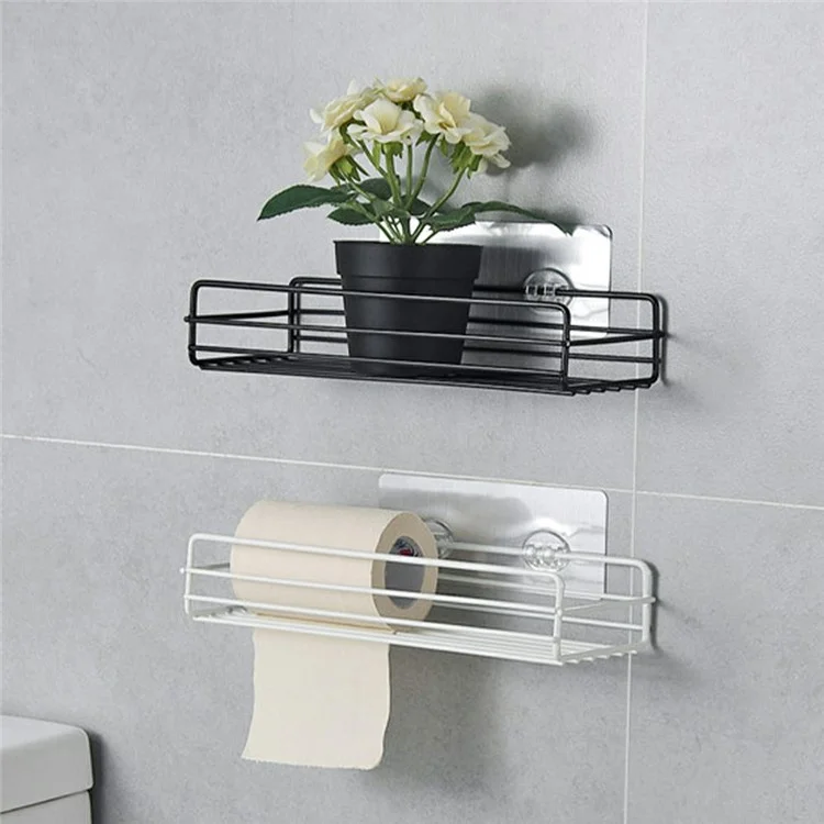 Iron Bathroom Storage Rack Wall Mounted Shower Caddy Organizer No Drill Toiletry Shelf - Black