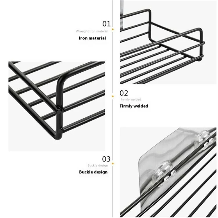 Iron Bathroom Storage Rack Wall Mounted Shower Caddy Organizer No Drill Toiletry Shelf - Black