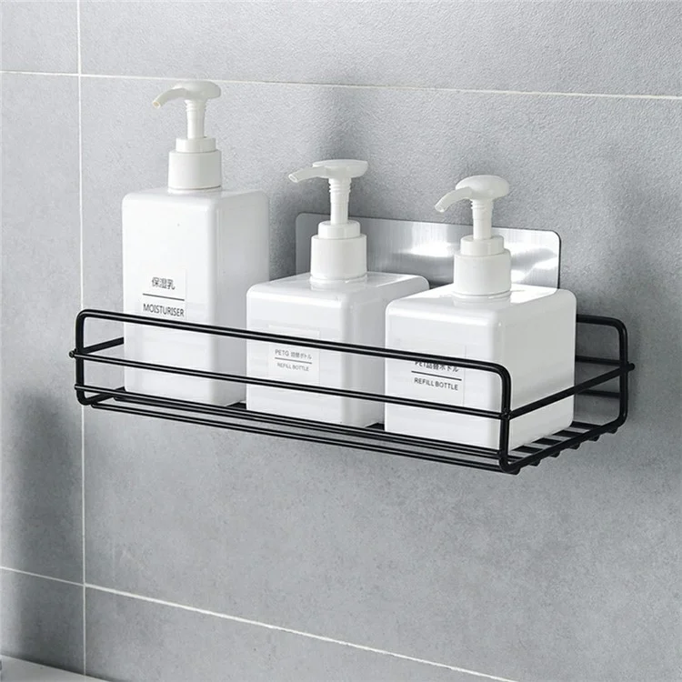 Iron Bathroom Storage Rack Wall Mounted Shower Caddy Organizer No Drill Toiletry Shelf - Black