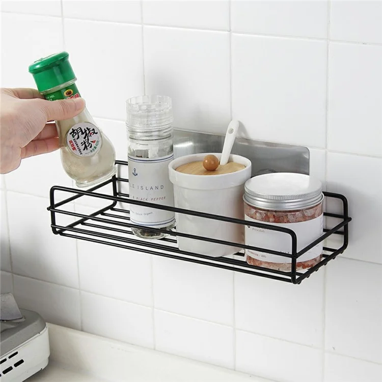 Iron Bathroom Storage Rack Wall Mounted Shower Caddy Organizer No Drill Toiletry Shelf - Black