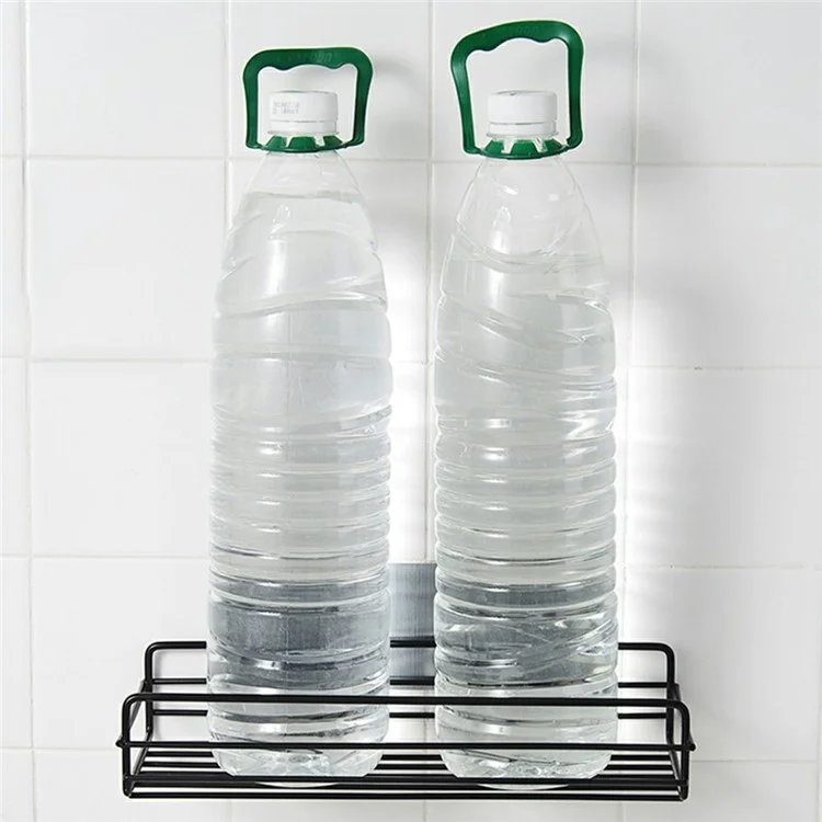Iron Bathroom Storage Rack Wall Mounted Shower Caddy Organizer No Drill Toiletry Shelf - Black