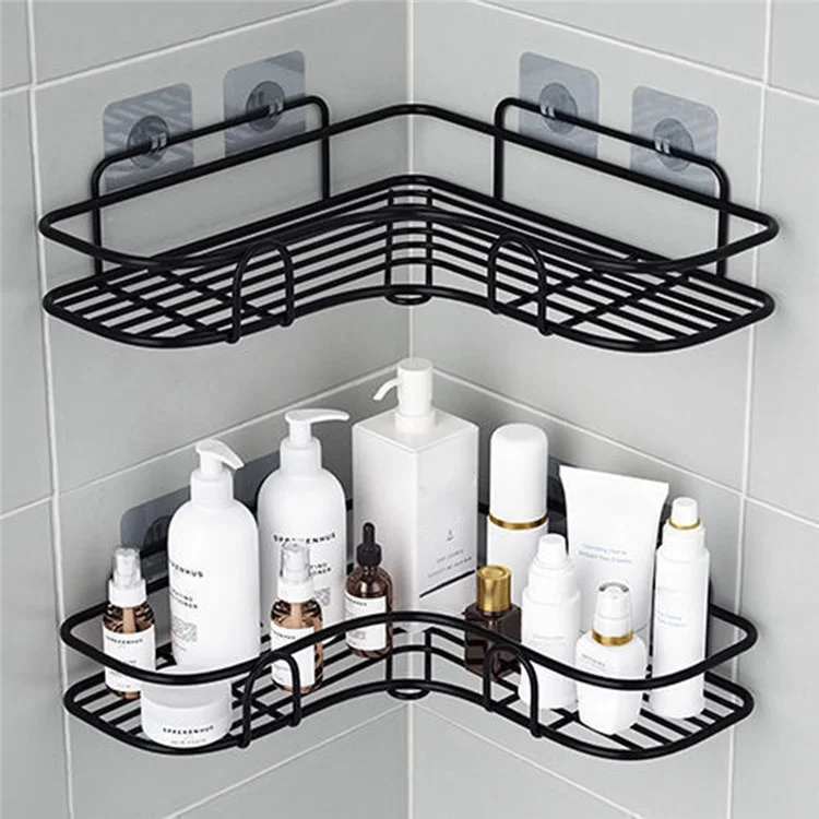 Mensola per Bagno di Grandi Dimensioni Angolare da Parete Senza Foratura Portaoggetti Triangolare per Trucchi - Nero