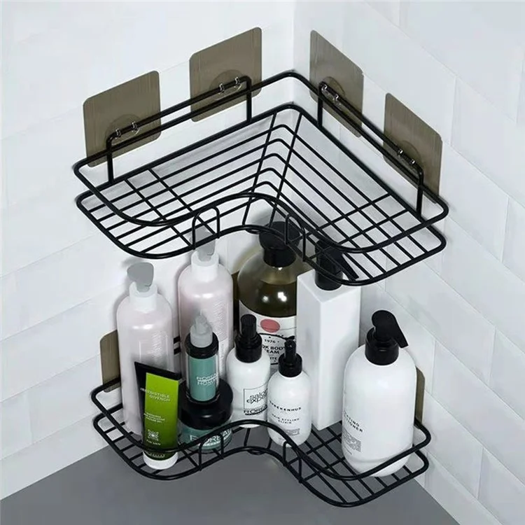 Mensola per Bagno di Grandi Dimensioni Angolare da Parete Senza Foratura Portaoggetti Triangolare per Trucchi - Nero