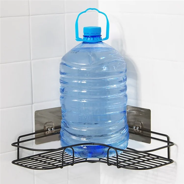 Mensola per Bagno di Grandi Dimensioni Angolare da Parete Senza Foratura Portaoggetti Triangolare per Trucchi - Nero