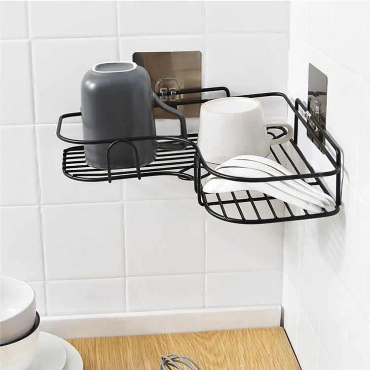 Mensola per Bagno di Grandi Dimensioni Angolare da Parete Senza Foratura Portaoggetti Triangolare per Trucchi - Nero
