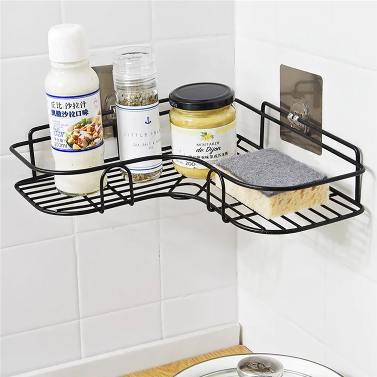 Mensola per Bagno di Grandi Dimensioni Angolare da Parete Senza Foratura Portaoggetti Triangolare per Trucchi - Nero