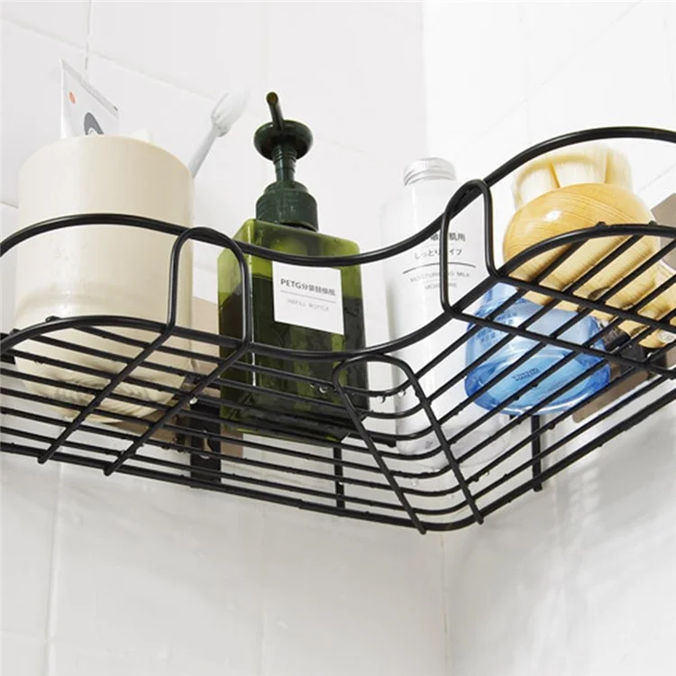 Mensola per Bagno di Grandi Dimensioni Angolare da Parete Senza Foratura Portaoggetti Triangolare per Trucchi - Nero