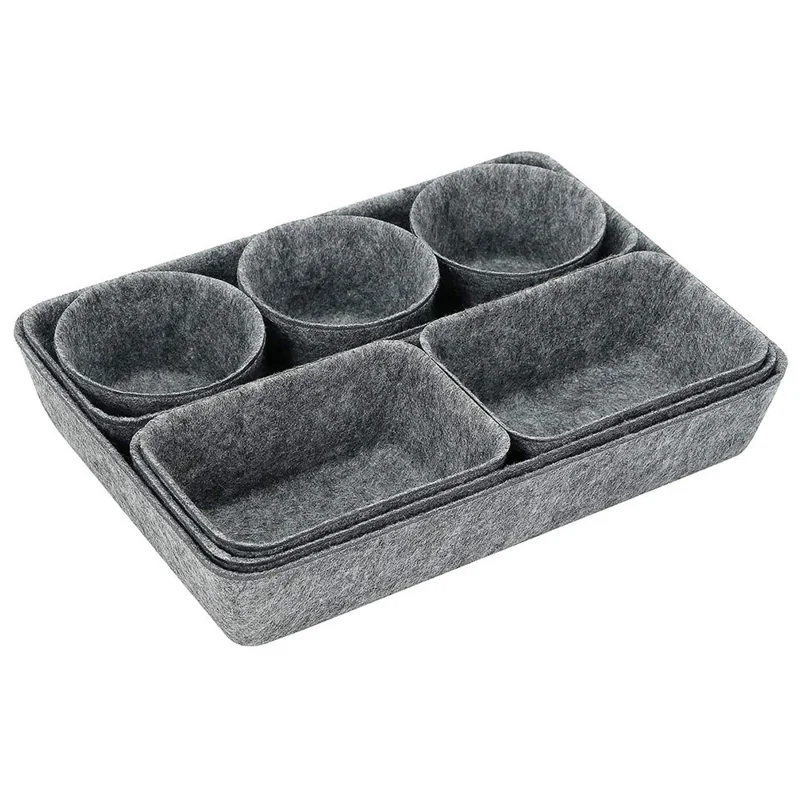 8Pcs / Set Drawer Organizers Separators Storage Boxes Felt Storage Bins Inserts Tool Containers for Home, Bedroom, Living Room, Office - Grey