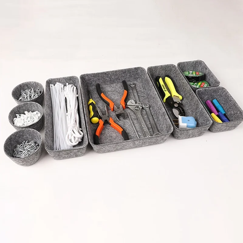 8Pcs / Set Drawer Organizers Separators Storage Boxes Felt Storage Bins Inserts Tool Containers for Home, Bedroom, Living Room, Office - Grey