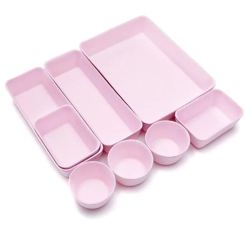 8Pcs / Set Drawer Organizers Separators Storage Boxes Felt Storage Bins Inserts Tool Containers for Home, Bedroom, Living Room, Office - Pink
