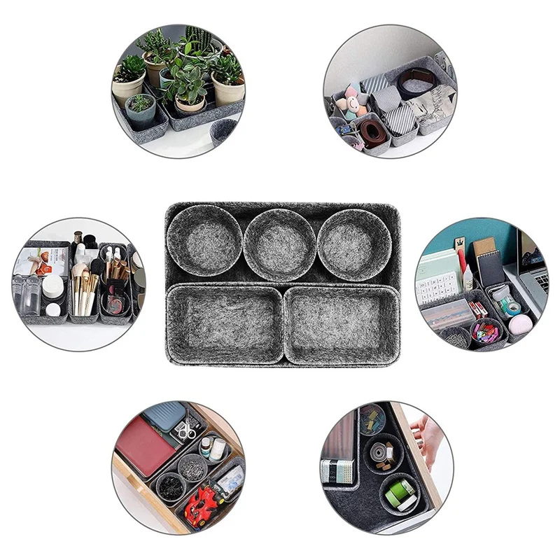 8Pcs / Set Drawer Organizers Separators Storage Boxes Felt Storage Bins Inserts Tool Containers for Home, Bedroom, Living Room, Office - Pink