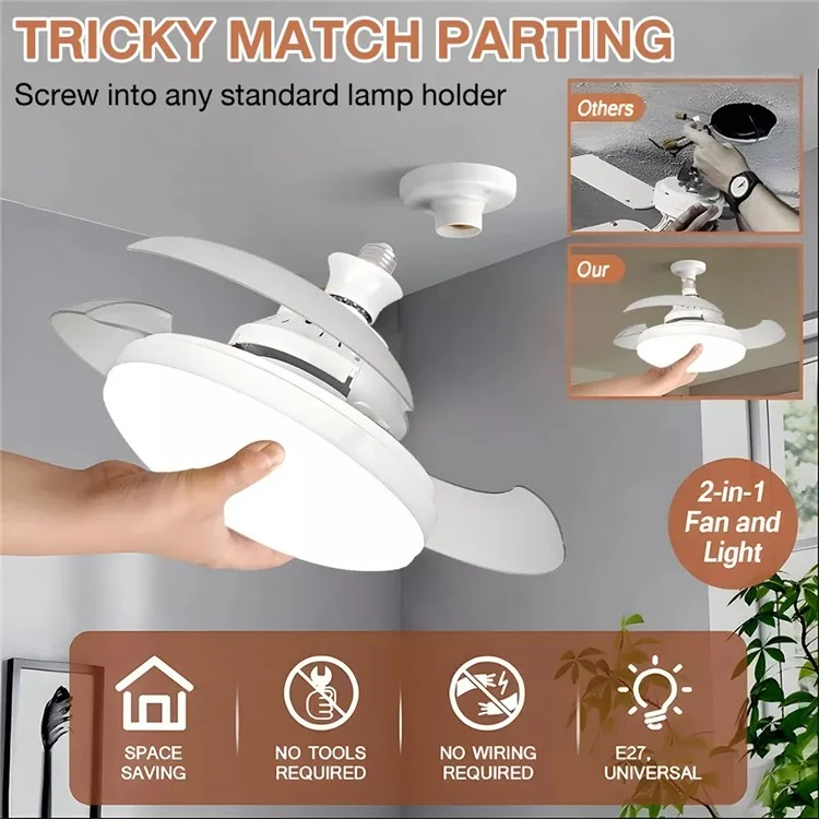 Remote / APP Control E27 Base 3 Speeds Hidden Blade Fan Light 48W Dimmable Household Ceiling Lamp