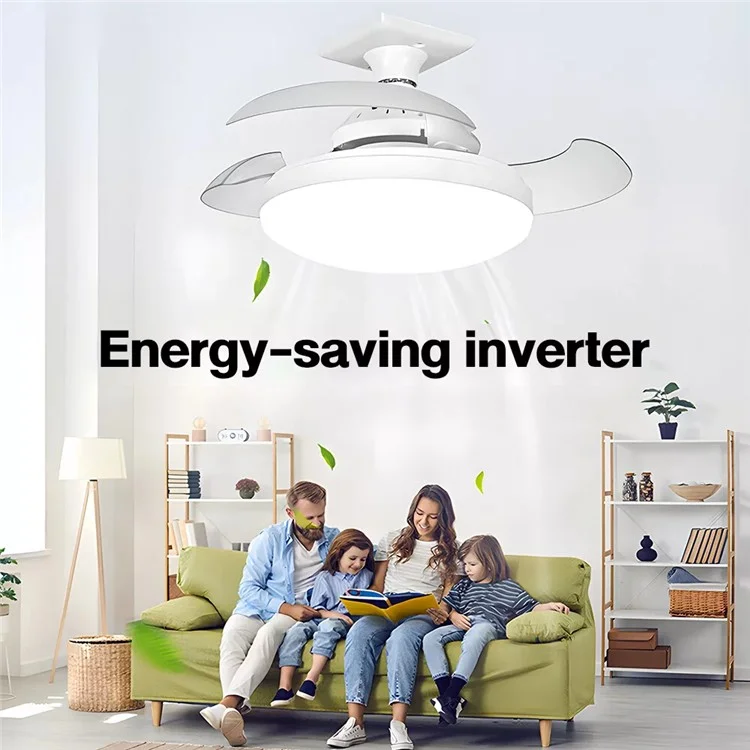 Remote / APP Control E27 Base 3 Speeds Hidden Blade Fan Light 48W Dimmable Household Ceiling Lamp