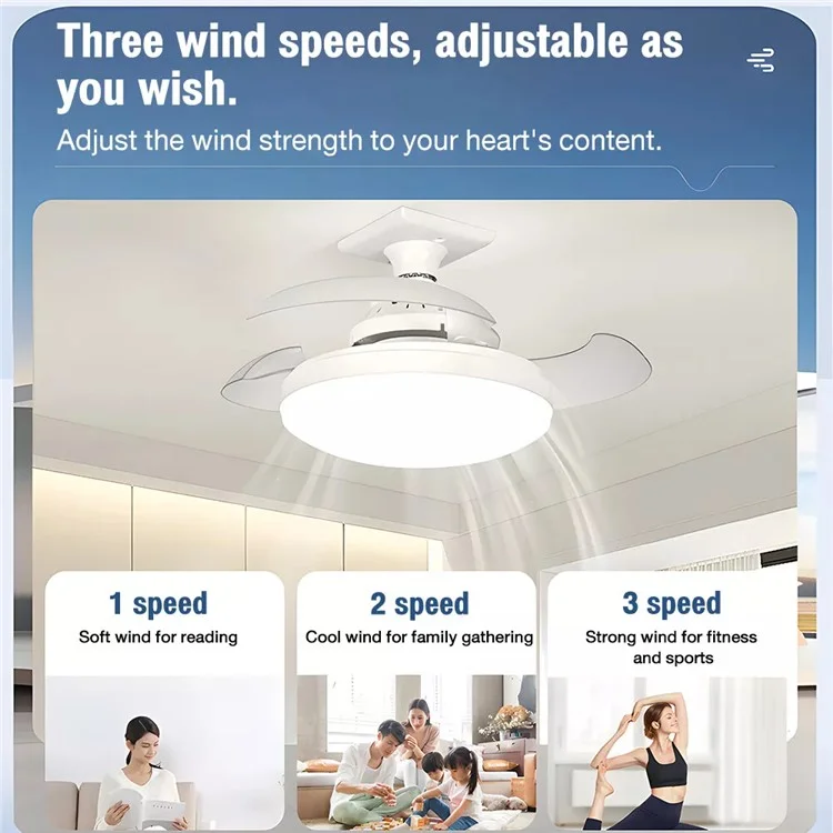 Remote / APP Control E27 Base 3 Speeds Hidden Blade Fan Light 48W Dimmable Household Ceiling Lamp