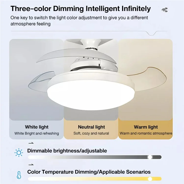 Remote / APP Control E27 Base 3 Speeds Hidden Blade Fan Light 48W Dimmable Household Ceiling Lamp