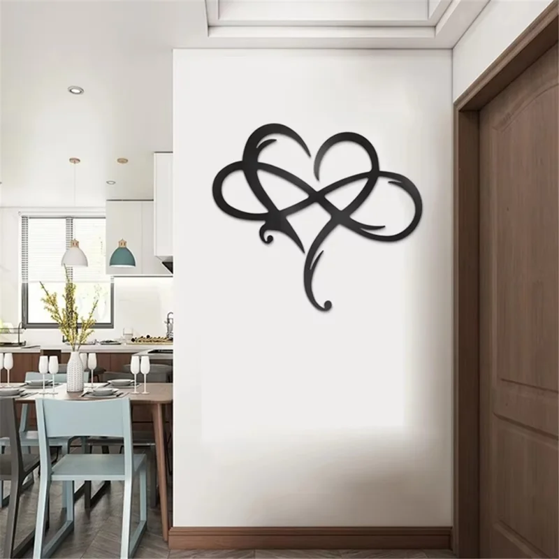 25x20cm Infinity Heart Shaped Iron Wall Art Decor Infinite Love Symbol Home Ornament - Black