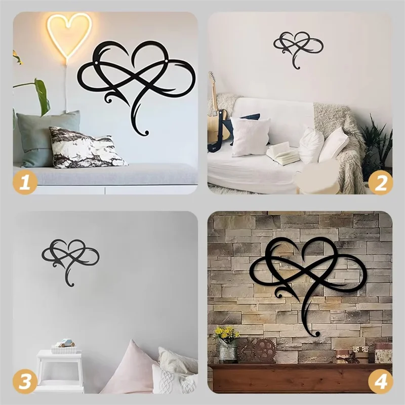 25x20cm Infinity Heart Shaped Iron Wall Art Decor Infinite Love Symbol Home Ornament - Black