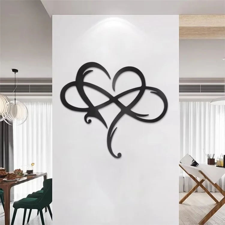 Décoration murale en métal Cœur 30 x 25 cm, Panneau Signe Amour Infini pour Chambre - Noir