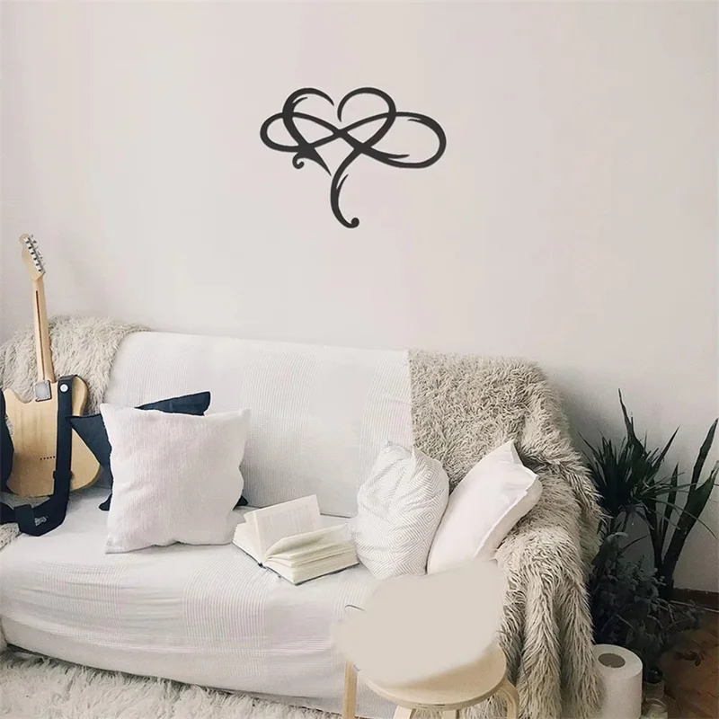 40 x 35cm Metal Heart Wall Art Hanging Decor Infinite Love Sign Plaque Bedroom Ornament - Black