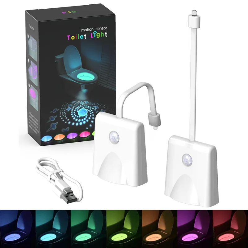 F16 2Pcs Rechargeable Toilet Bowl Light RGB Ambient Light Motion Sensor Projection Night Light for Bathroom