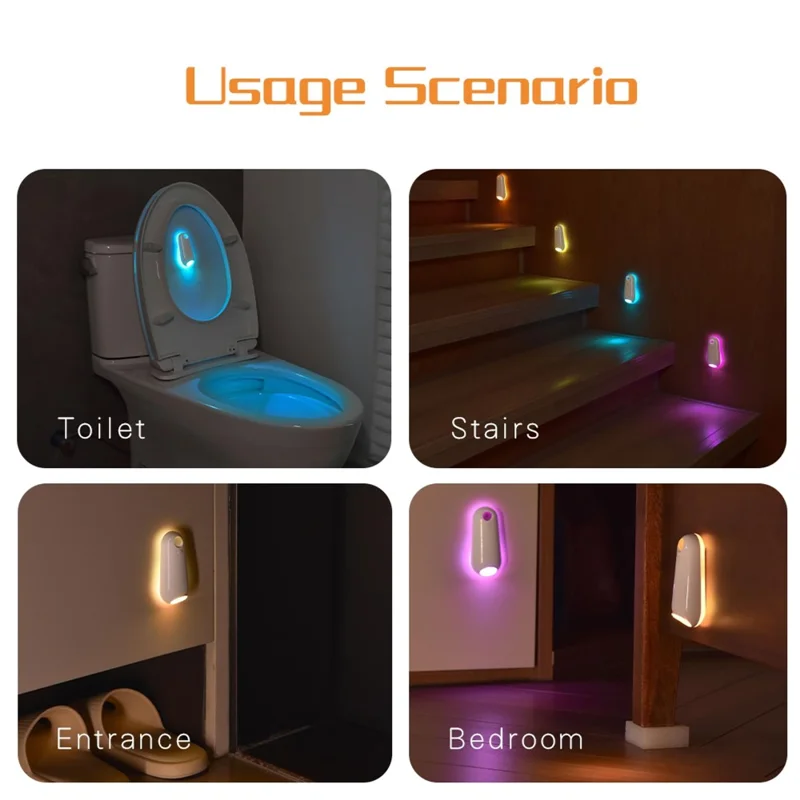 Luce notturna ambientale RGB a sensore di movimento ricaricabile per toilette, bagno, camera da letto e scale