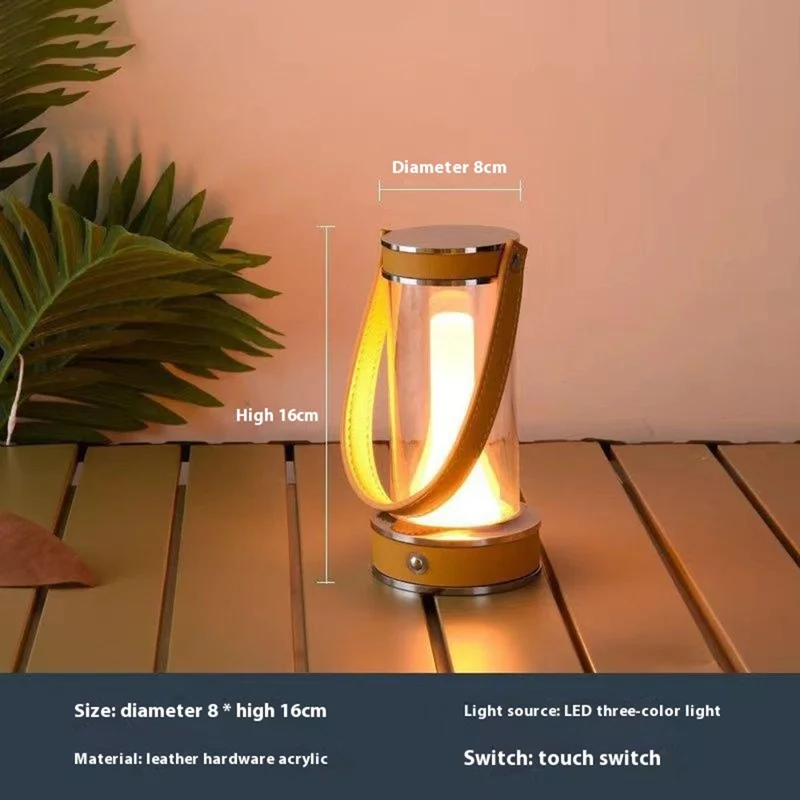 Rechargeable Camping Atmosphere Night Light Creative Leather Handle Touch Bedside Table Light - Orange