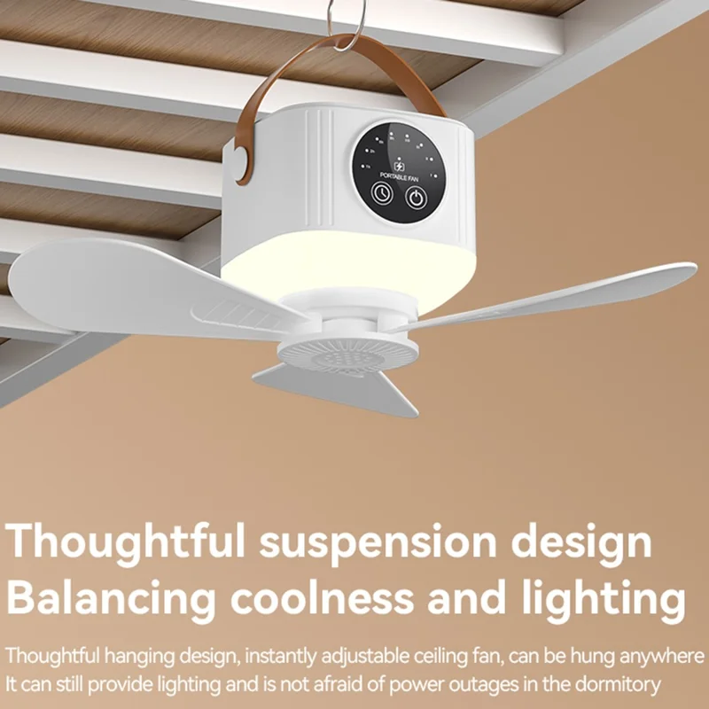 D01 Outdoor Portable Ceiling Fan Remote Control 3 Gears Hanging Camping Light with 3600mAh Battery - White