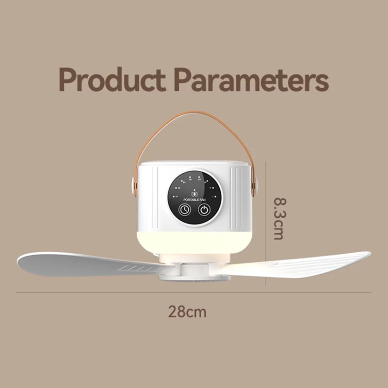 D01 Outdoor Portable Ceiling Fan Remote Control 3 Gears Hanging Camping Light with 3600mAh Battery - White