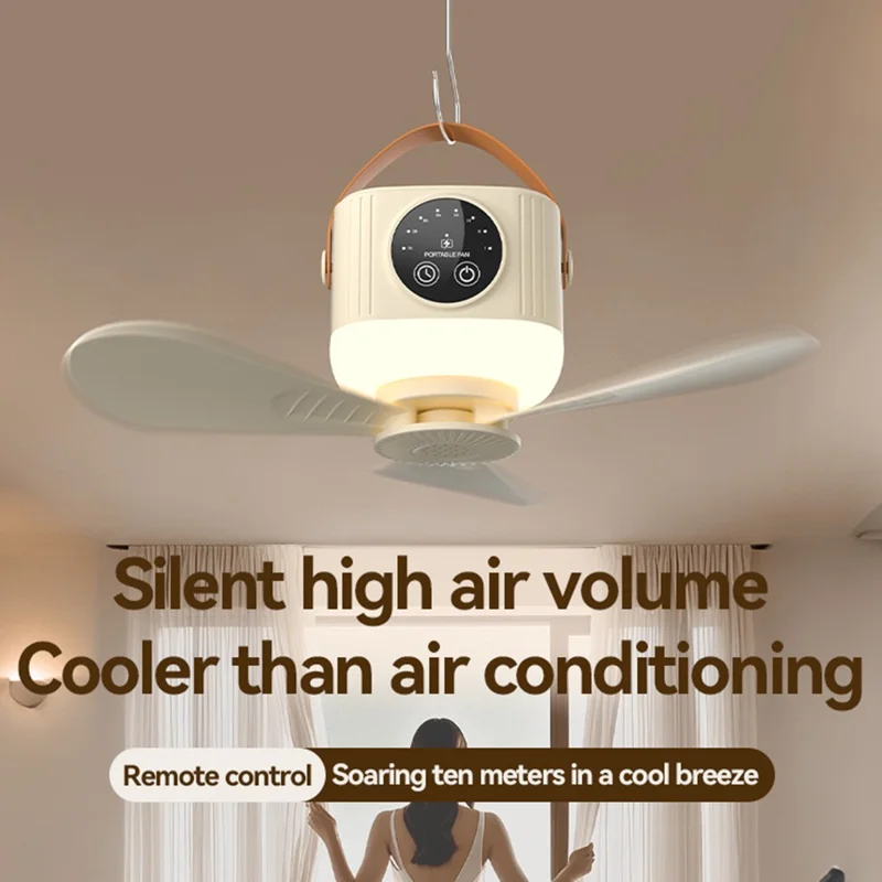 D01 Outdoor Portable Ceiling Fan Remote Control 3 Gears Hanging Camping Light with 3600mAh Battery - White