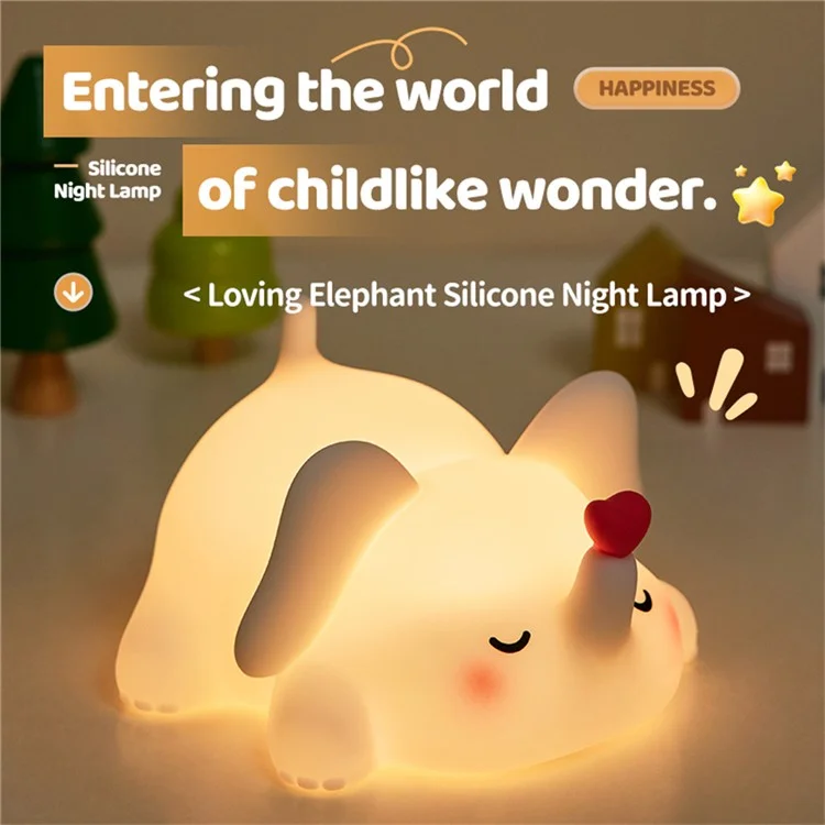 Lampe de nuit en silicone Éléphant Adorable pour Chambre d'Enfants - Lumière Tactile Rechargeable (Certifiée CE ROHS FCC CPC EN71)