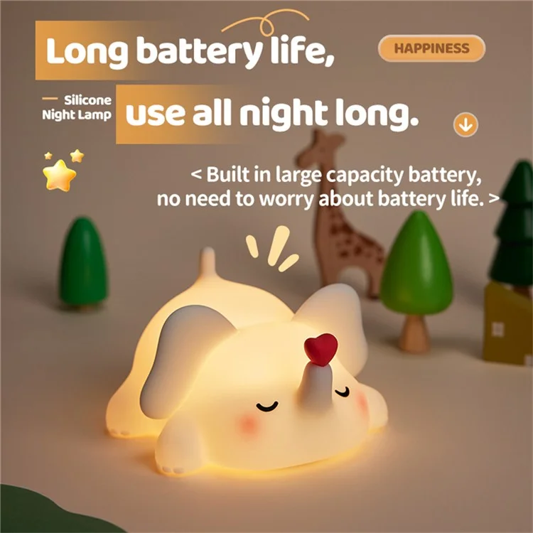 Lampe de nuit en silicone Éléphant Adorable pour Chambre d'Enfants - Lumière Tactile Rechargeable (Certifiée CE ROHS FCC CPC EN71)