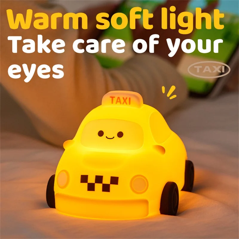 Taxi Silicone Night Lamp For Kids Bedroom USB Rechargeable Portable Bedside Light (CE ROHS FCC CPC EN71 Certified)