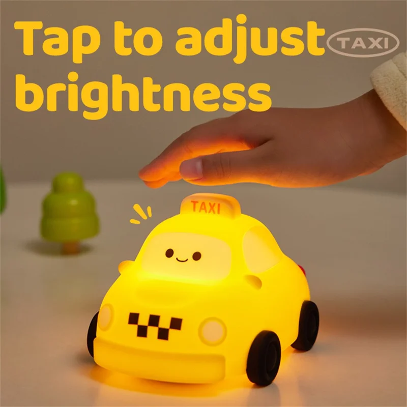 Taxi Silicone Night Lamp For Kids Bedroom USB Rechargeable Portable Bedside Light (CE ROHS FCC CPC EN71 Certified)