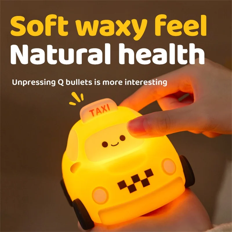 Taxi Silicone Night Lamp For Kids Bedroom USB Rechargeable Portable Bedside Light (CE ROHS FCC CPC EN71 Certified)
