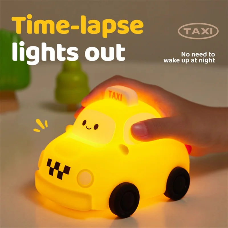 Taxi Silicone Night Lamp For Kids Bedroom USB Rechargeable Portable Bedside Light (CE ROHS FCC CPC EN71 Certified)