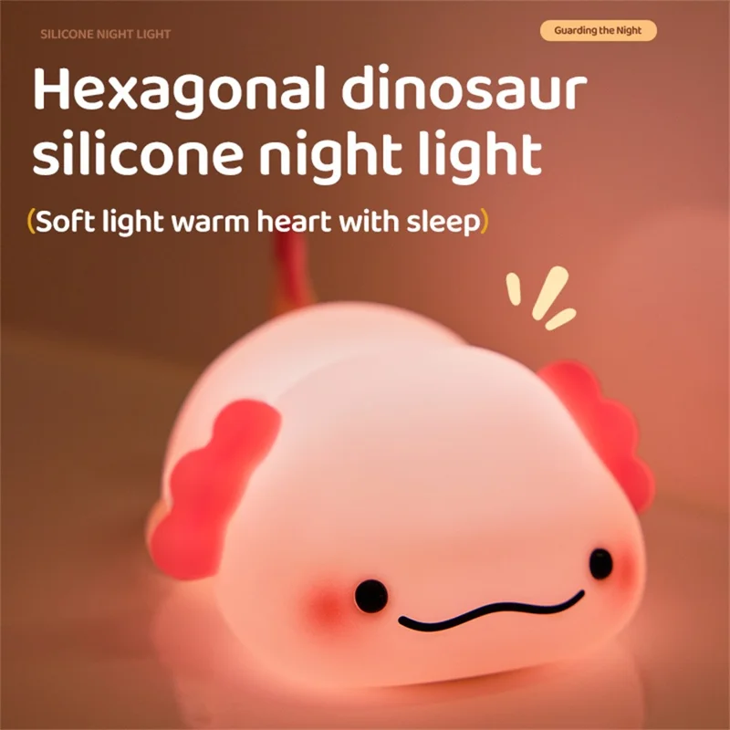 Hexagon Dinosaur Silicone Night Lamp For Kids Bedroom USB Rechargeable Bedside Light (CE ROHS FCC Certified)