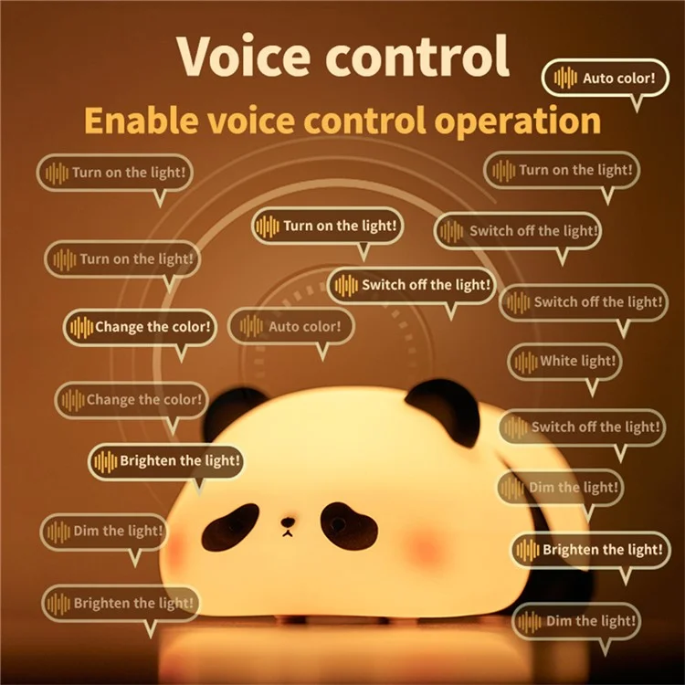 Lampe de nuit en silicone Panda pour chambre d'enfant, rechargeable USB, contrôle vocal, veilleuse de chevet (Certifiée CE ROHS FCC CPC EN71)