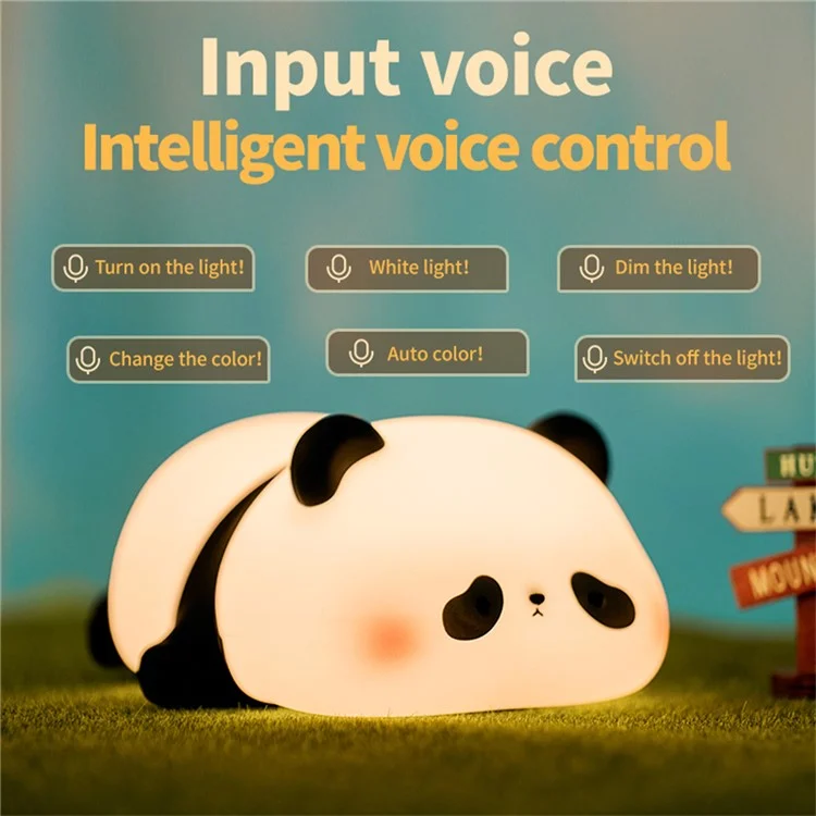 Lampe de nuit en silicone Panda pour chambre d'enfant, rechargeable USB, contrôle vocal, veilleuse de chevet (Certifiée CE ROHS FCC CPC EN71)
